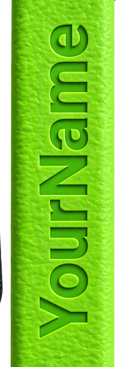 Custom name printed on a green hockey grip